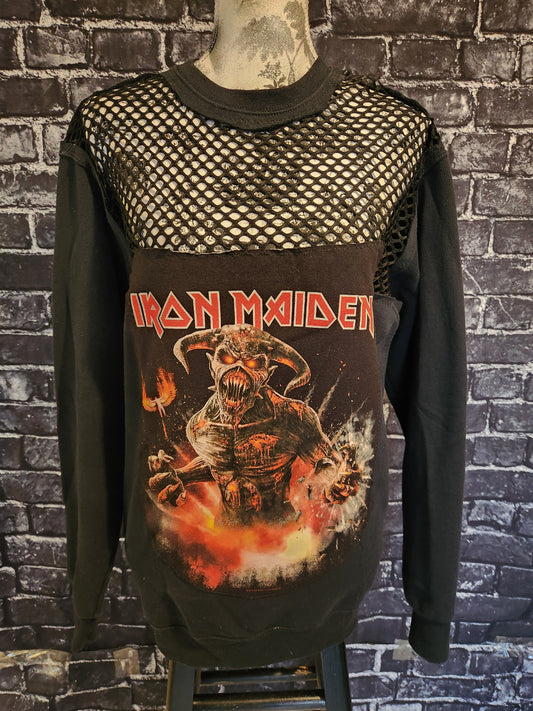 Womens reworked Iron Maiden metal Mesh sweater- size sm/ med