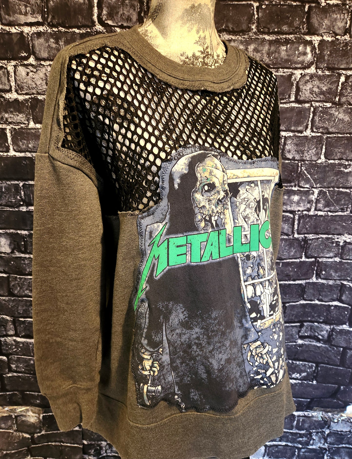 Womens reworked Metallica with mesh sweatshirt- size XL