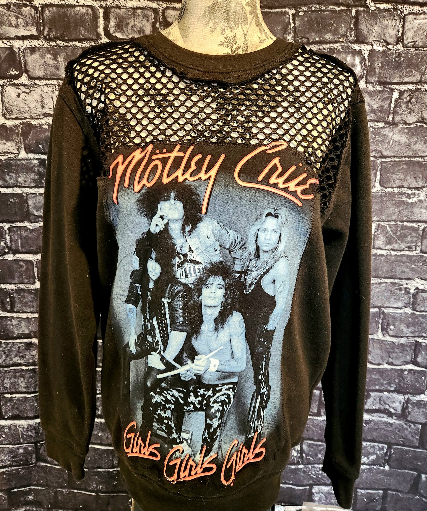 Womens Motley Crue reworked sweatshirt with mesh- size Med