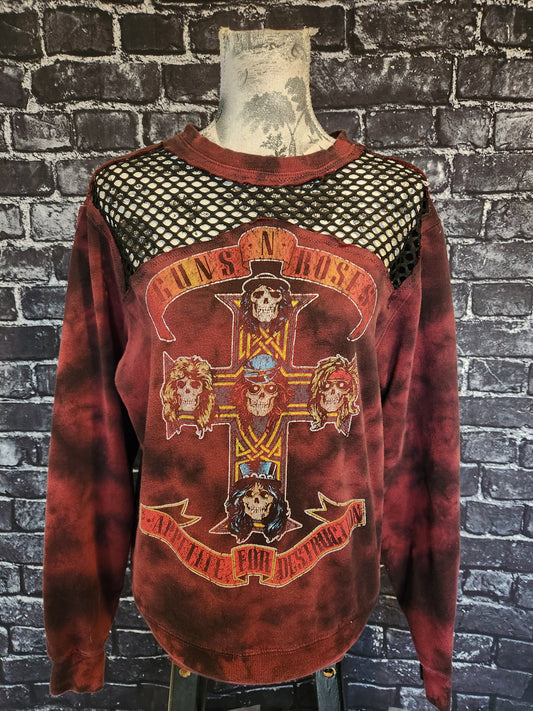 Womens reworked GNR tye dye sweatshirt with Mesh- size Small