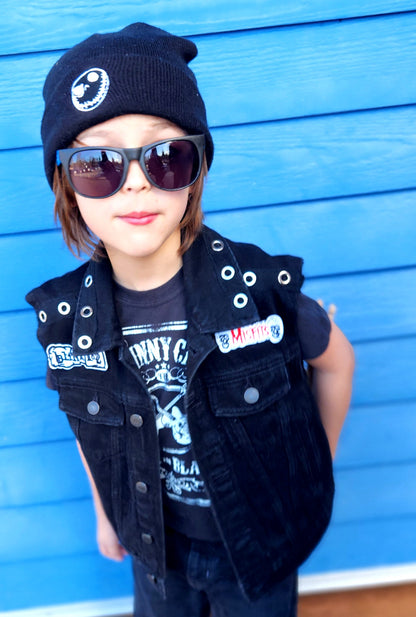 KIDS black denim Punk rock vest- size 6-7 years