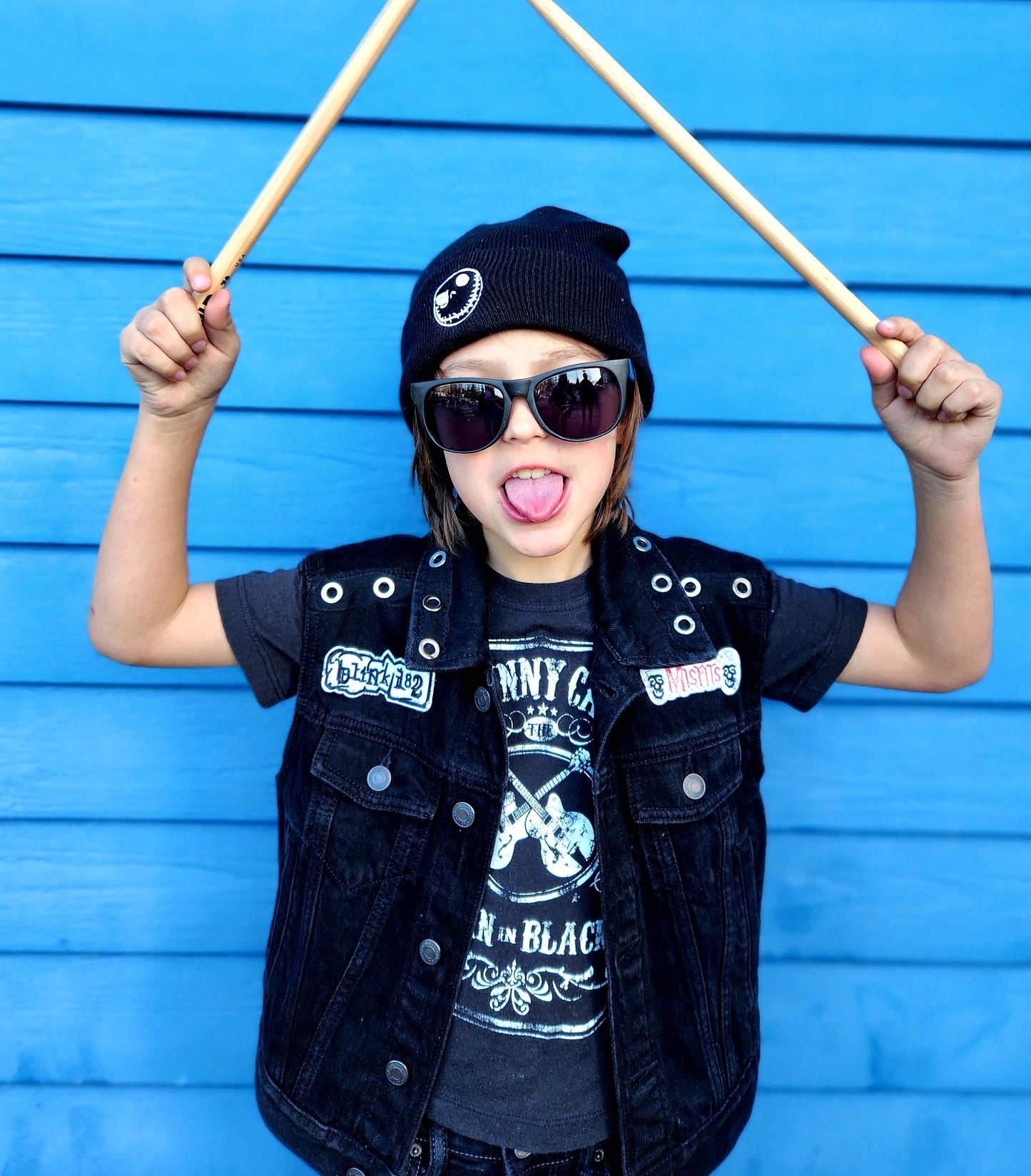 KIDS black denim Punk rock vest- size 6-7 years