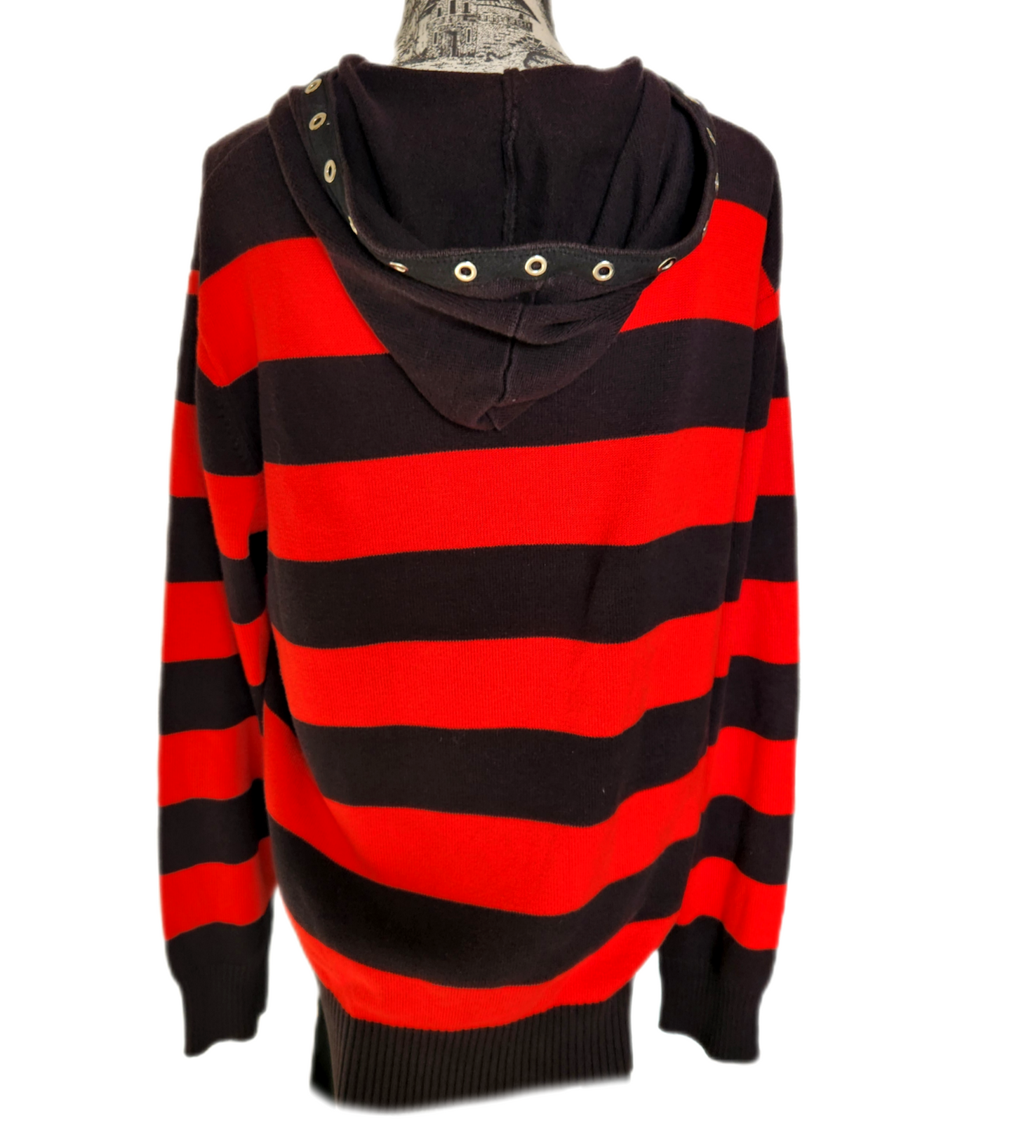 Gender neutrel striped hooded Rock Grunge sweater- Mens XL