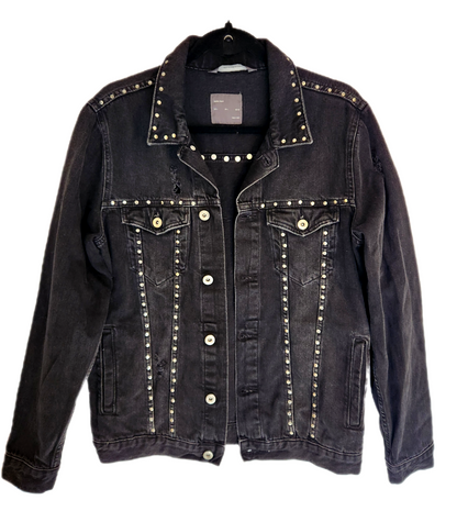 Mens studded black denim Metal jacket- size MEDIUM