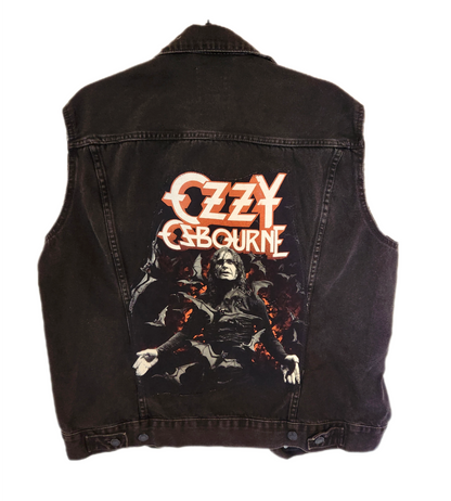 Mens black denim Ozzy Metal vest- size Large