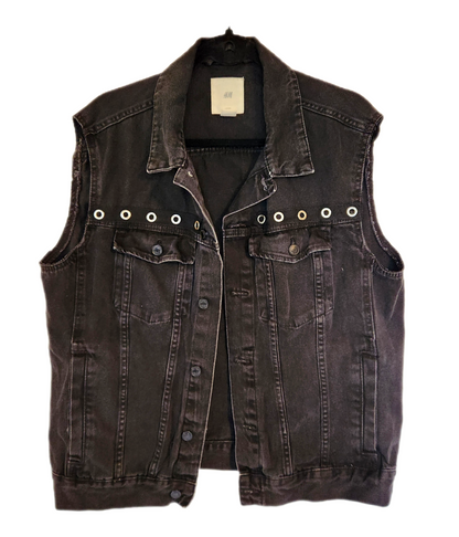 Mens black denim Ozzy Metal vest- size Large