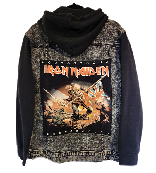 Mens denim hooded ROCK/ Metal jacket- size MEDIUM