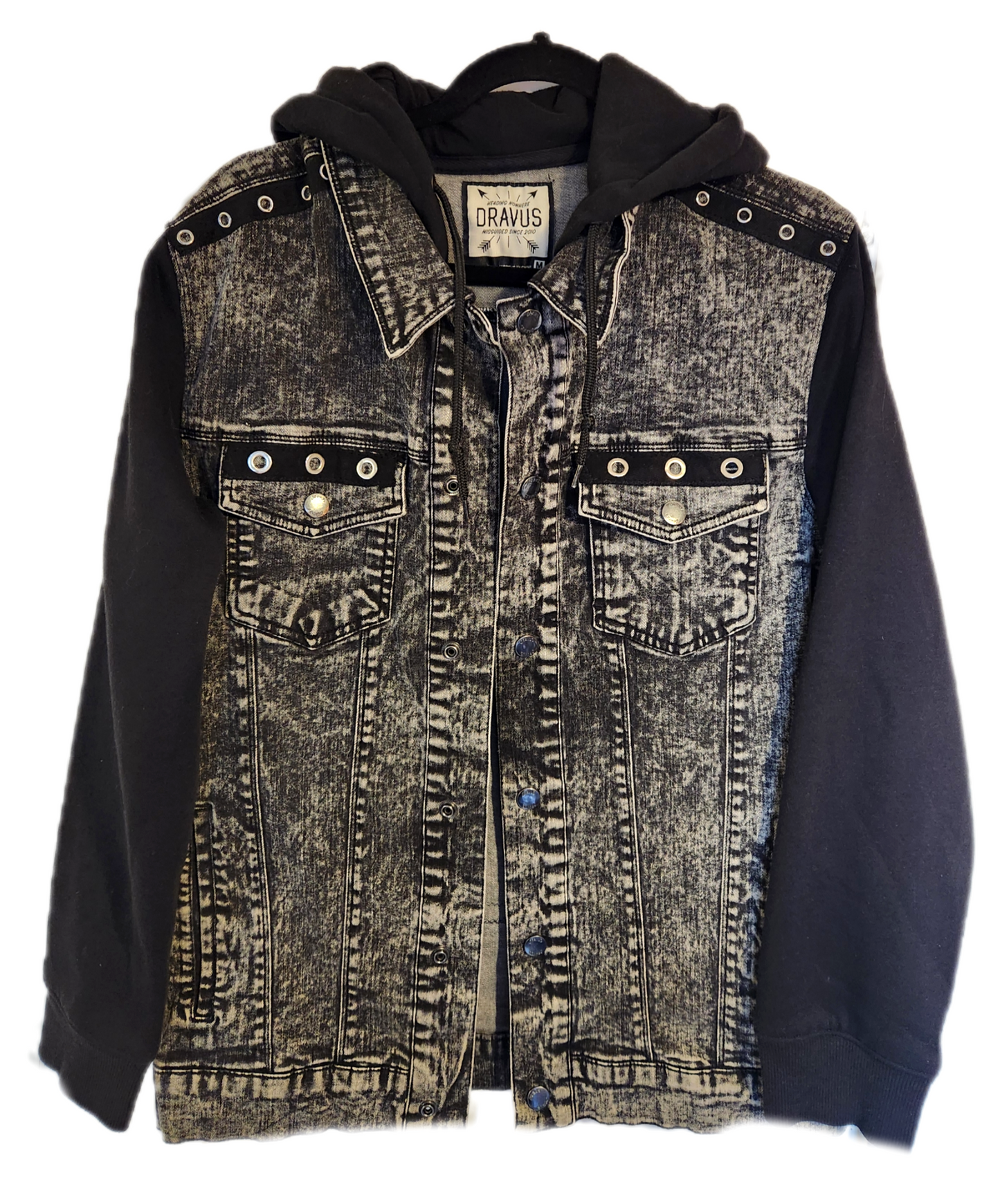 Mens denim hooded ROCK/ Metal jacket- size MEDIUM