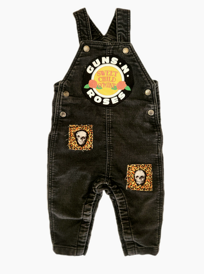 Baby black denim ROCK overalls- size 12-18 months