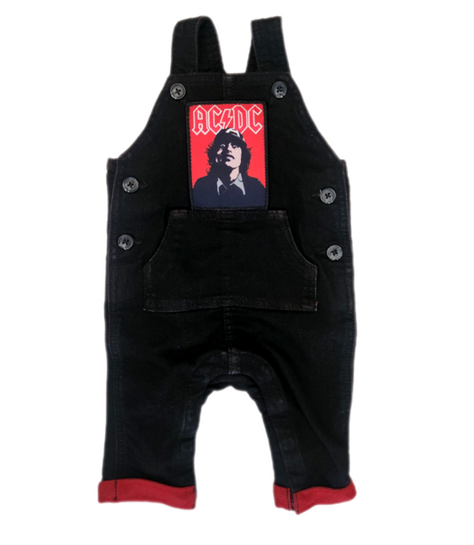 Baby black denim ROCK overalls- size 3-6 mos