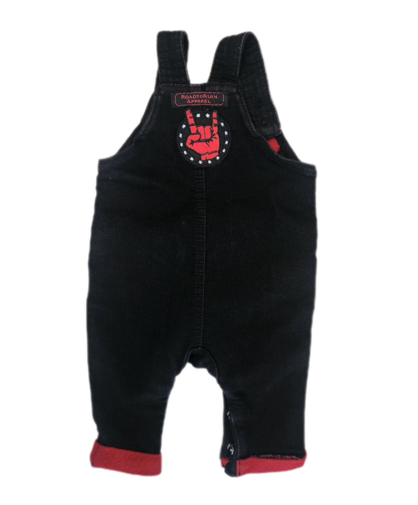 Baby black denim ROCK overalls- size 3-6 mos