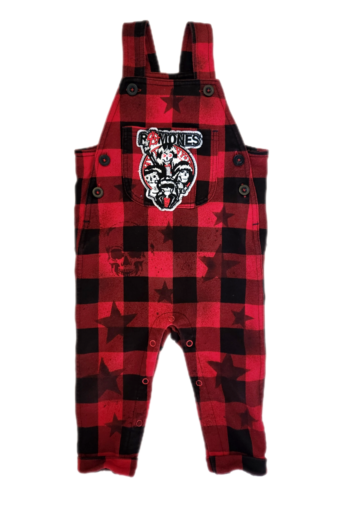 Baby plaid PUNK rock overalls- size 12-18 mos