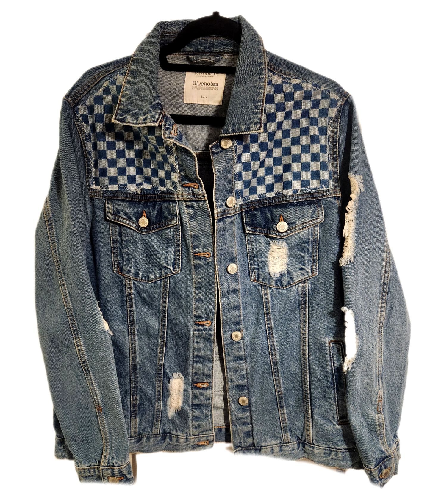 Gender Neutrel 90s grunge rock denim jacket- mens Med/ womens XL