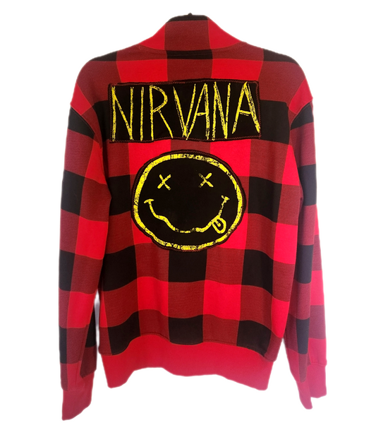 Gender neutrel plaid Grunge rock pullover- Mens Small