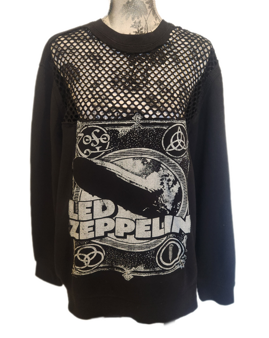 Womens reworked Rock n Roll sweatshirt with mesh- size L/XL