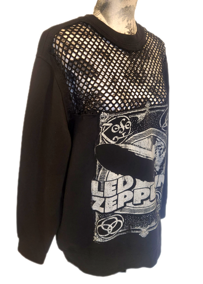 Womens reworked Rock n Roll sweatshirt with mesh- size L/XL