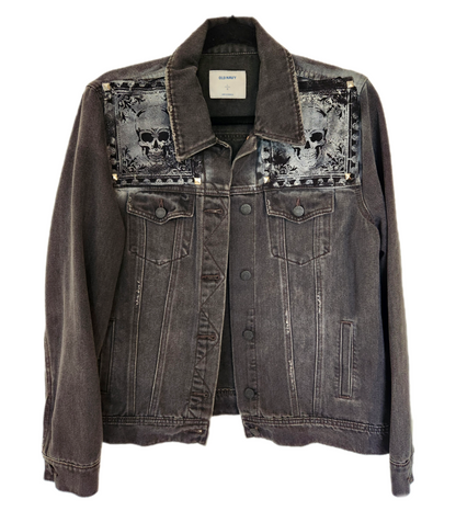 Womens reworked denim Metal/ Rock jacket- size Large