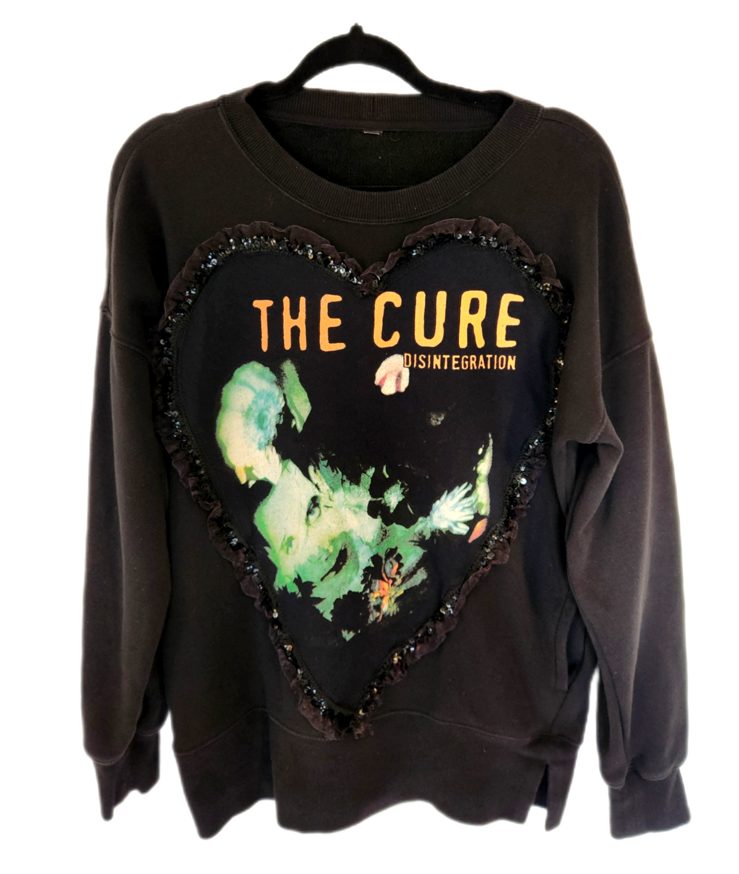 Womens Reworked The Cure sweater with HEART lace- size Medium