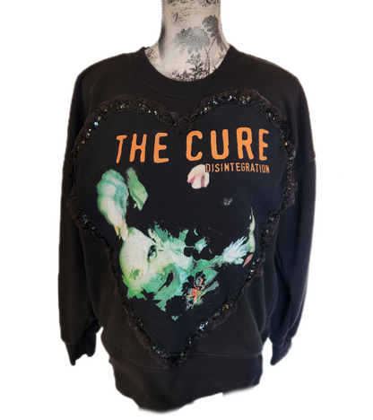 Womens Reworked The Cure sweater with HEART lace- size Medium