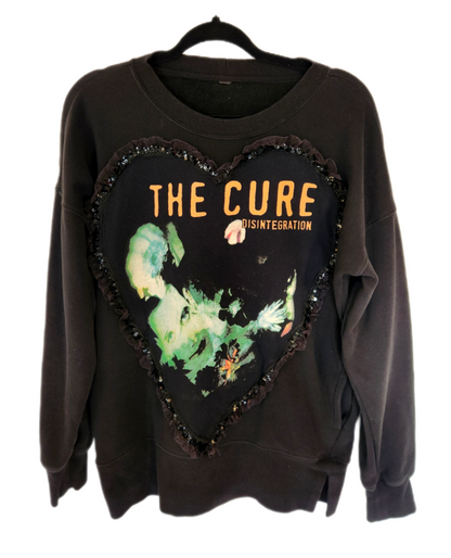 Womens Reworked The Cure sweater with HEART lace- size Medium