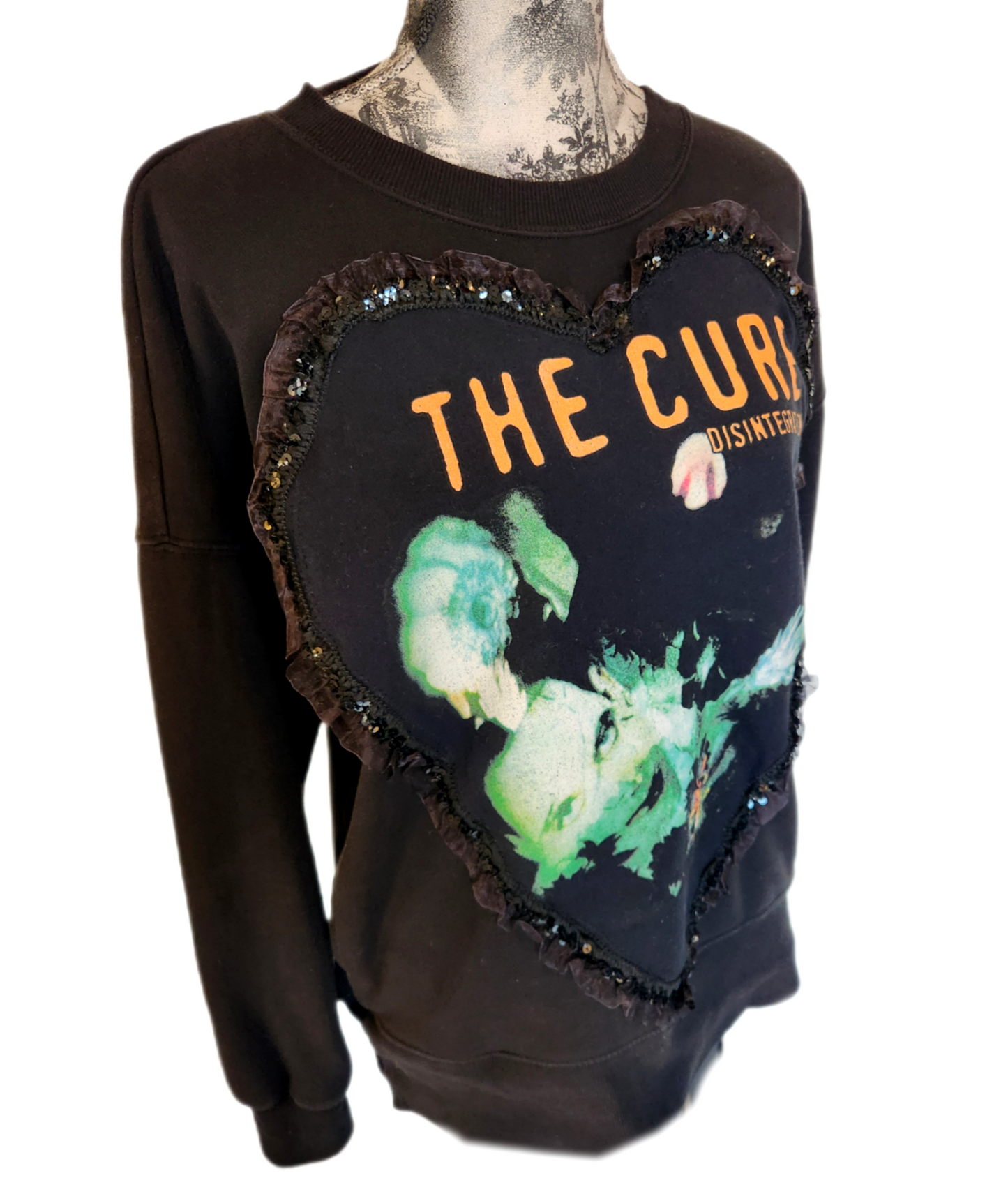 Womens Reworked The Cure sweater with HEART lace- size Medium