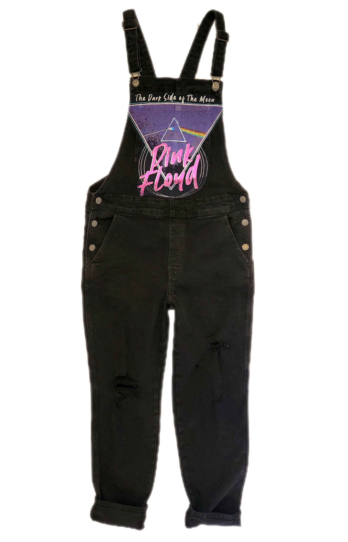 WOMENS/ ADULT black denim ROCK overalls- medium(8)