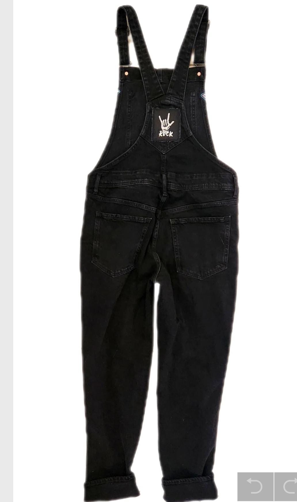 WOMENS/ ADULT black denim ROCK overalls- medium(8)